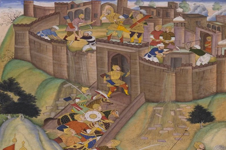 Gravura medieval retratando a invasão mongol ao Castelo de Alamute
